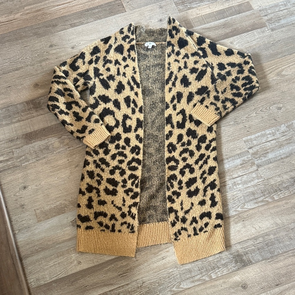 BP Leopard Print Open-Front Cardigan in Tan and Black size S